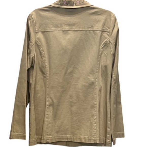 Denim Co Tan Jacket Floral Embroidery on Collar BOHO‎ Hippie COTTAGECORE Medium - Picture 2 of 16